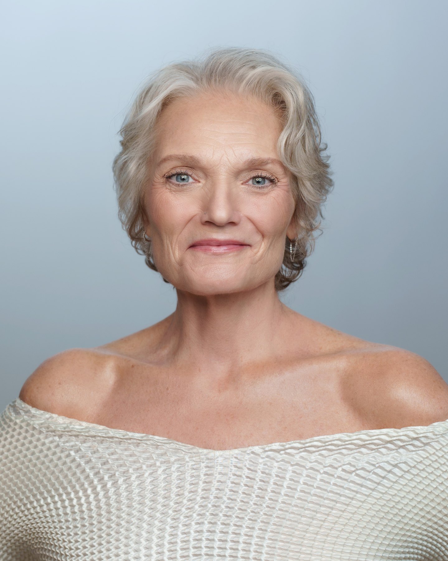 Catherine Handy TV and film casting, beauty close-up, off-shoulder, Kat Hennessey