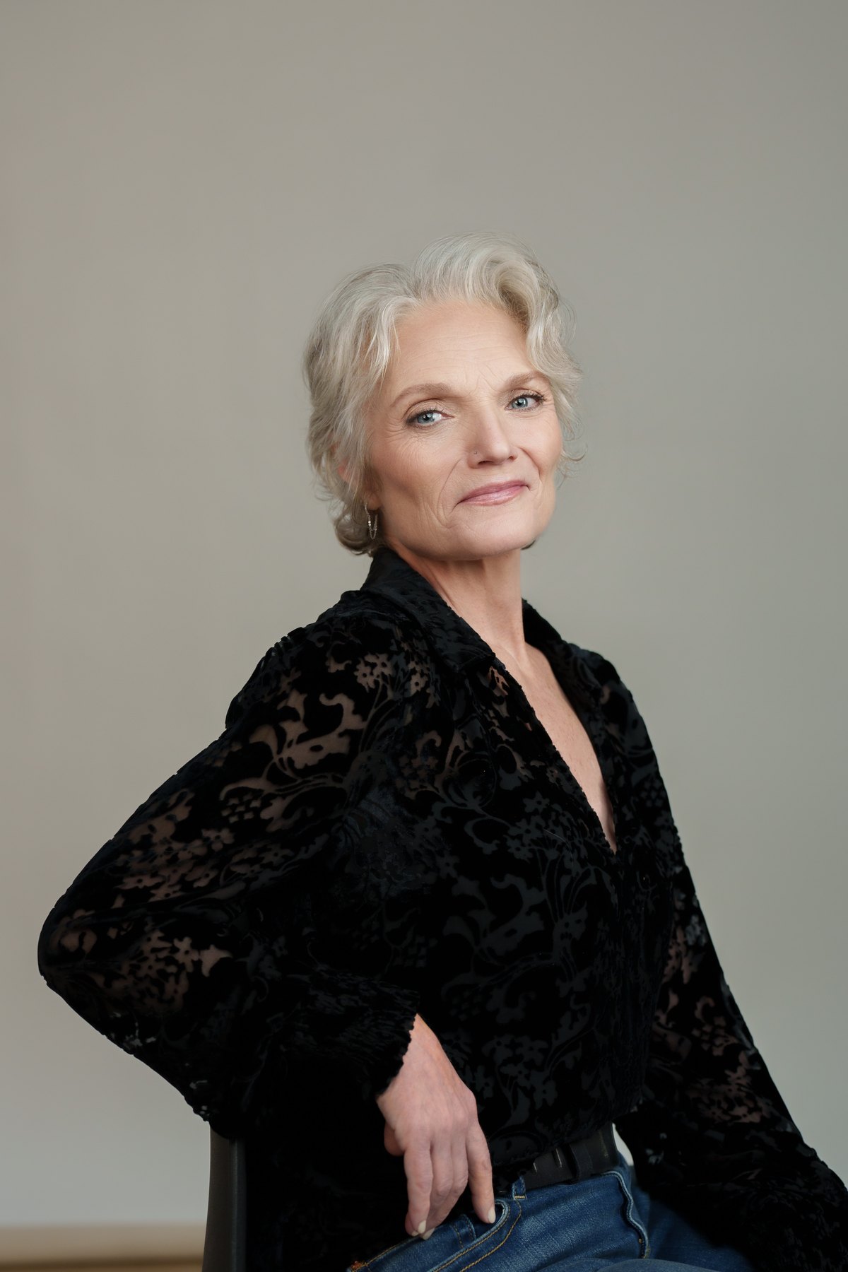 Catherine Handy TV and film casting, black lace and denim, Kat Hennessey